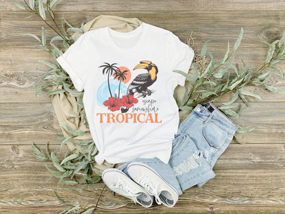 Escape Someplace Tropical, Retro Summer Tee, Ladies Relaxed fit