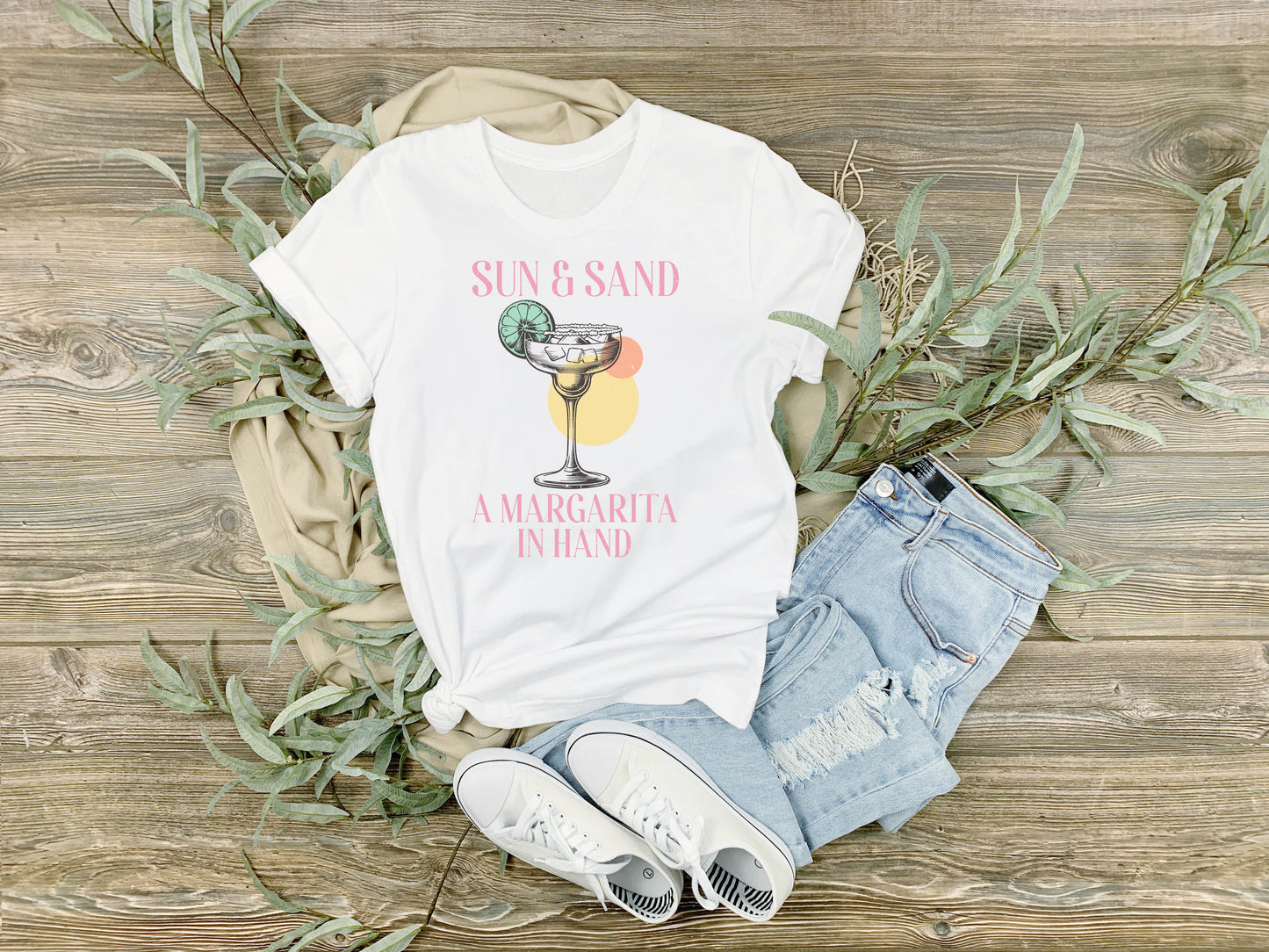 Sun & Sand Margarita in Hand, Retro Summer Tee, Ladies Relaxed fit