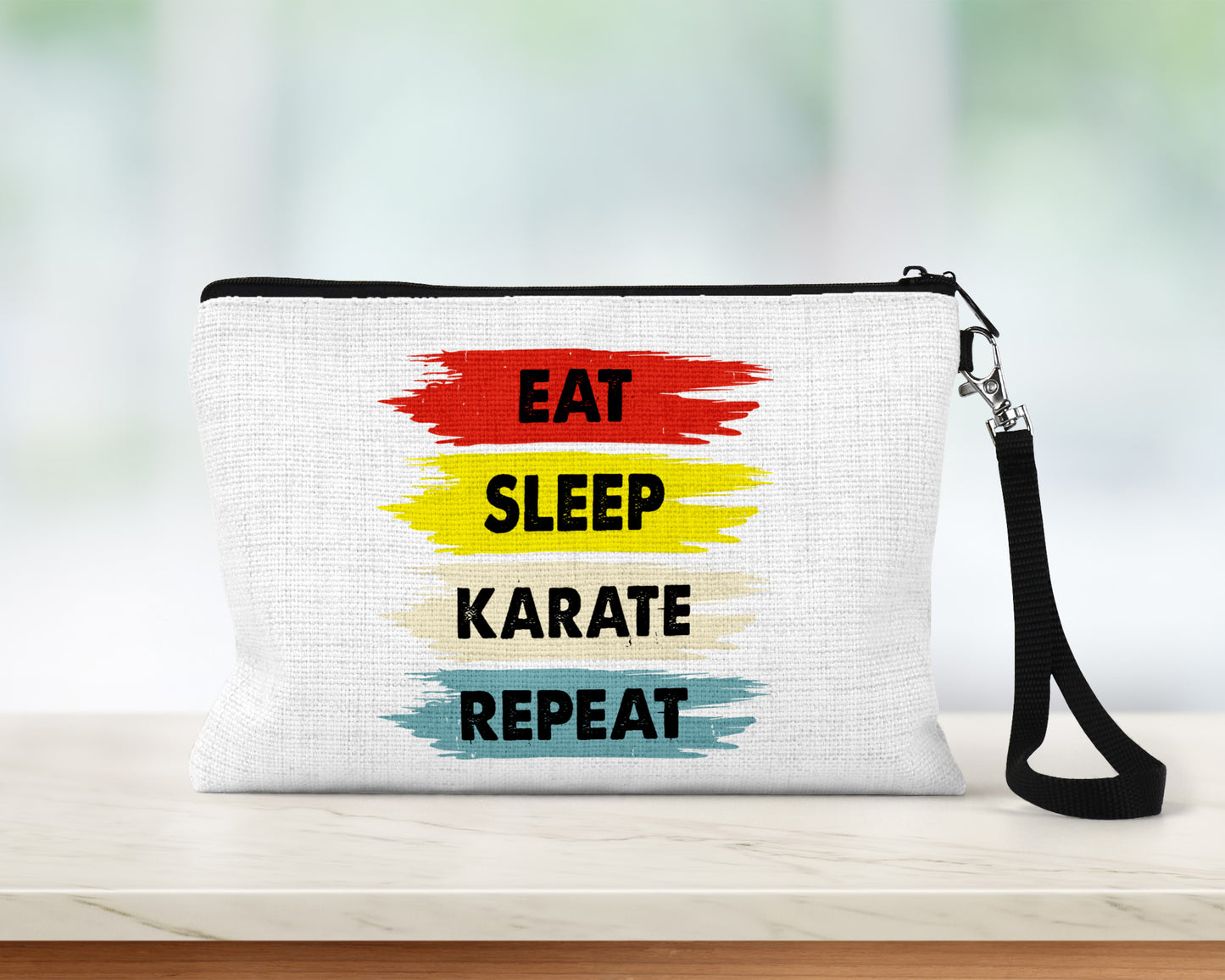 Karate Theme Pencil Case / Makeup Bag with Detachable Wrist Strap