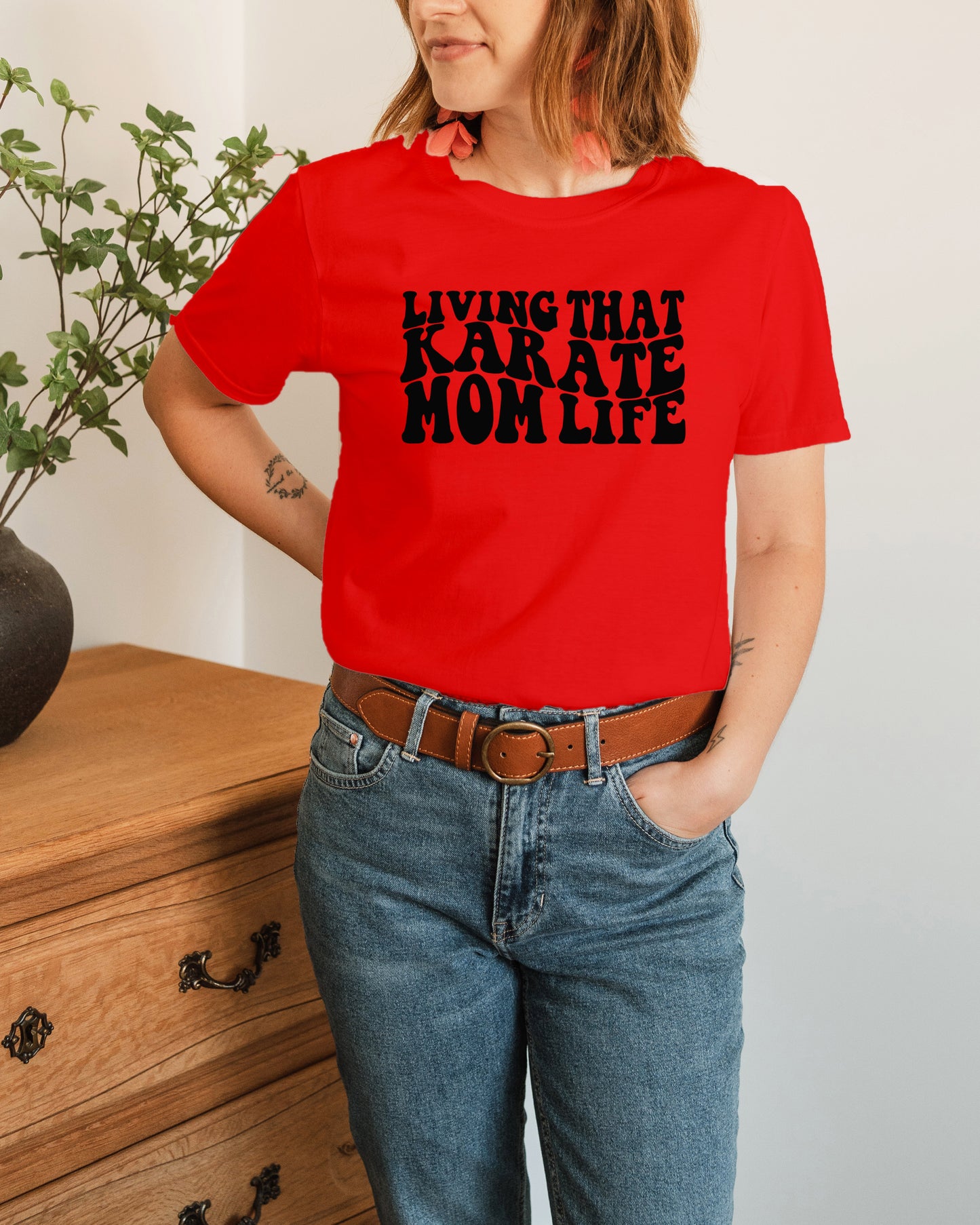 Living that Karate Mom Life Wavy Text Tee Unisex Fit T-Shirt, Adult