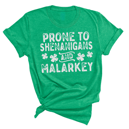 Prone to Shenanigans and Malarky Unisex T-Shirt, ADULT Sizing PRE-ORDER by 3/1