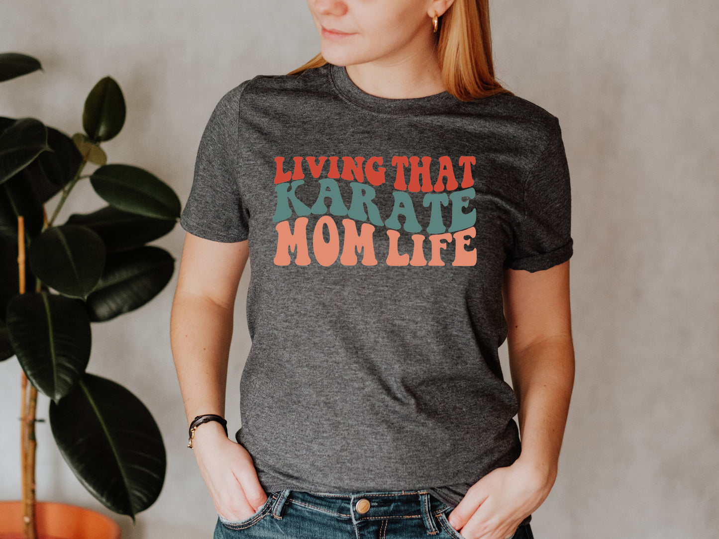 Living that Karate Mom Life Wavy Text Tee Unisex Fit T-Shirt, Adult