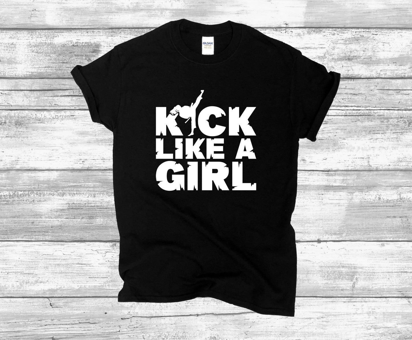 Kick Like a Girl Karate Unisex T-Shirt, Youth + Adult Sizes