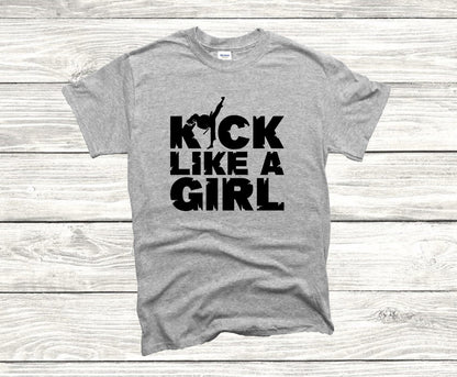 Kick Like a Girl Karate Unisex T-Shirt, Youth + Adult Sizes