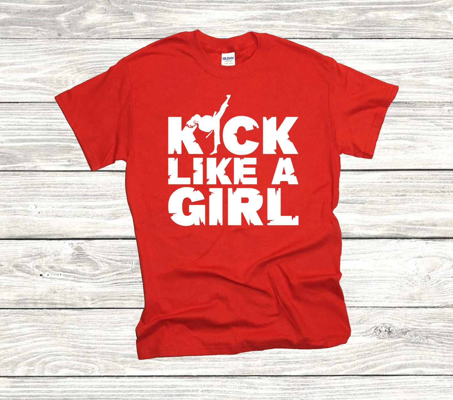 Kick Like a Girl Karate Unisex T-Shirt, Youth + Adult Sizes