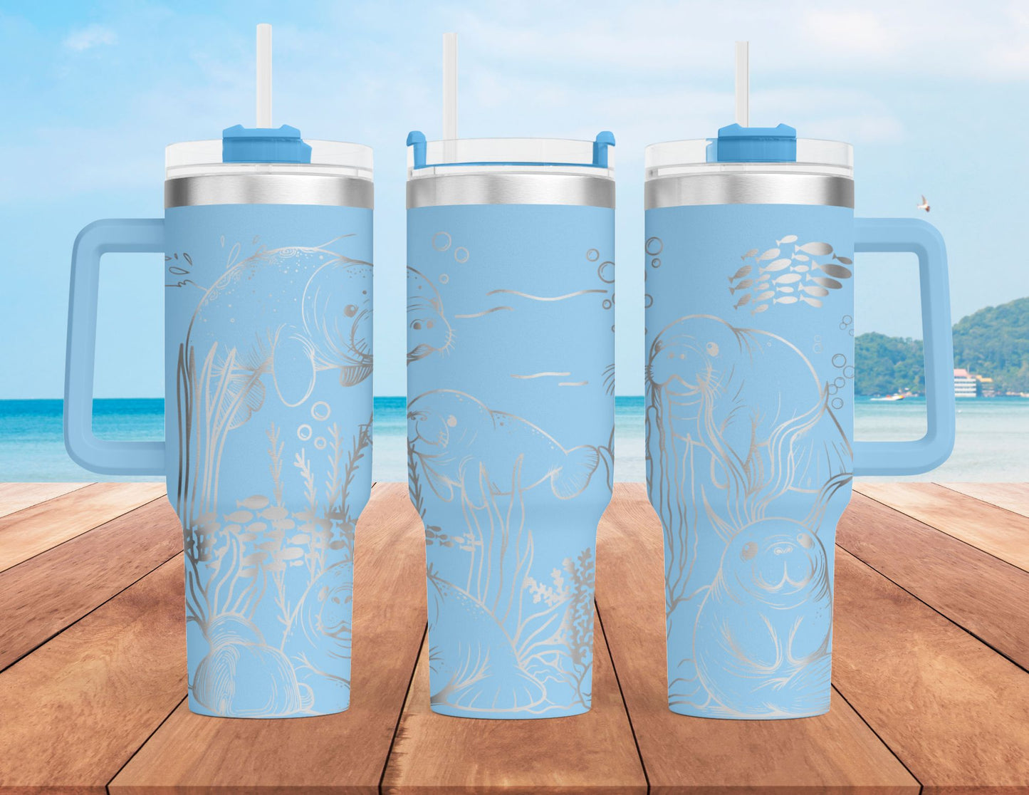 Manatee 40oz Insulated tumbler with handle and straw