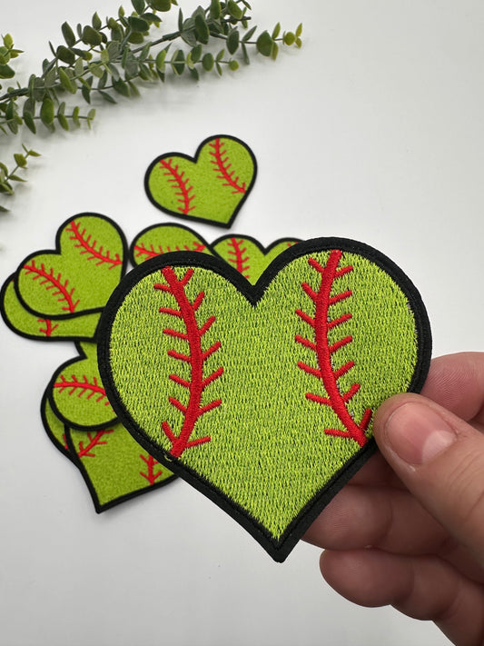 Softball Heart Embroidered Iron-On Patch