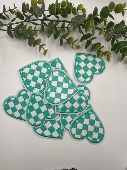 Checkered Heart Patches- Iron On VARIOUS COLORS