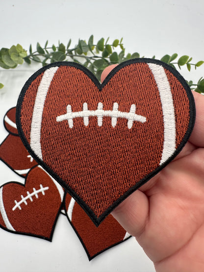 Football Heart Embroidered Iron-On Patch