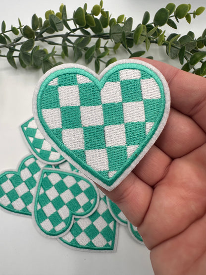 Checkered Heart Patches- Iron On VARIOUS COLORS