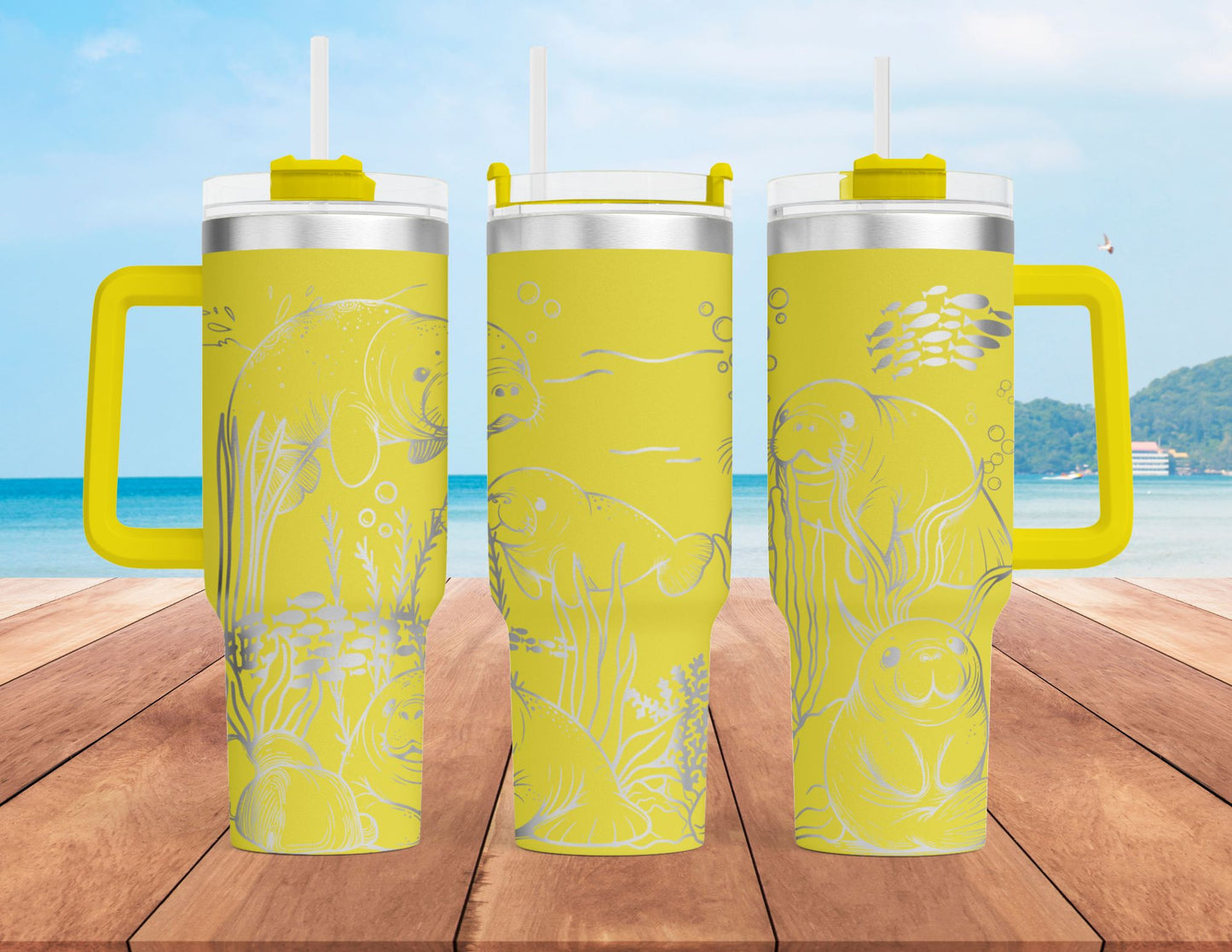 Manatee 40oz Insulated tumbler with handle and straw