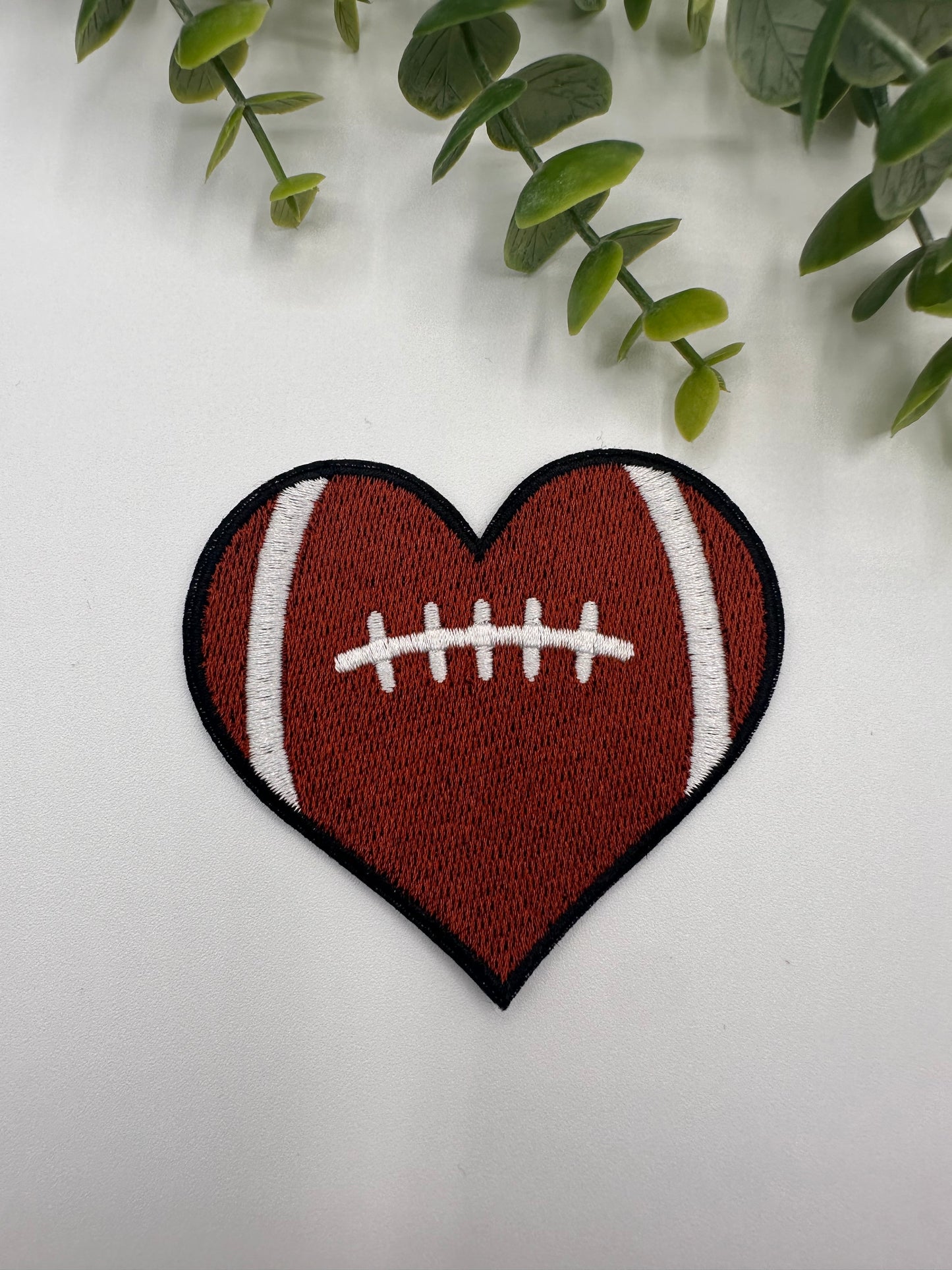 Football Heart Embroidered Iron-On Patch