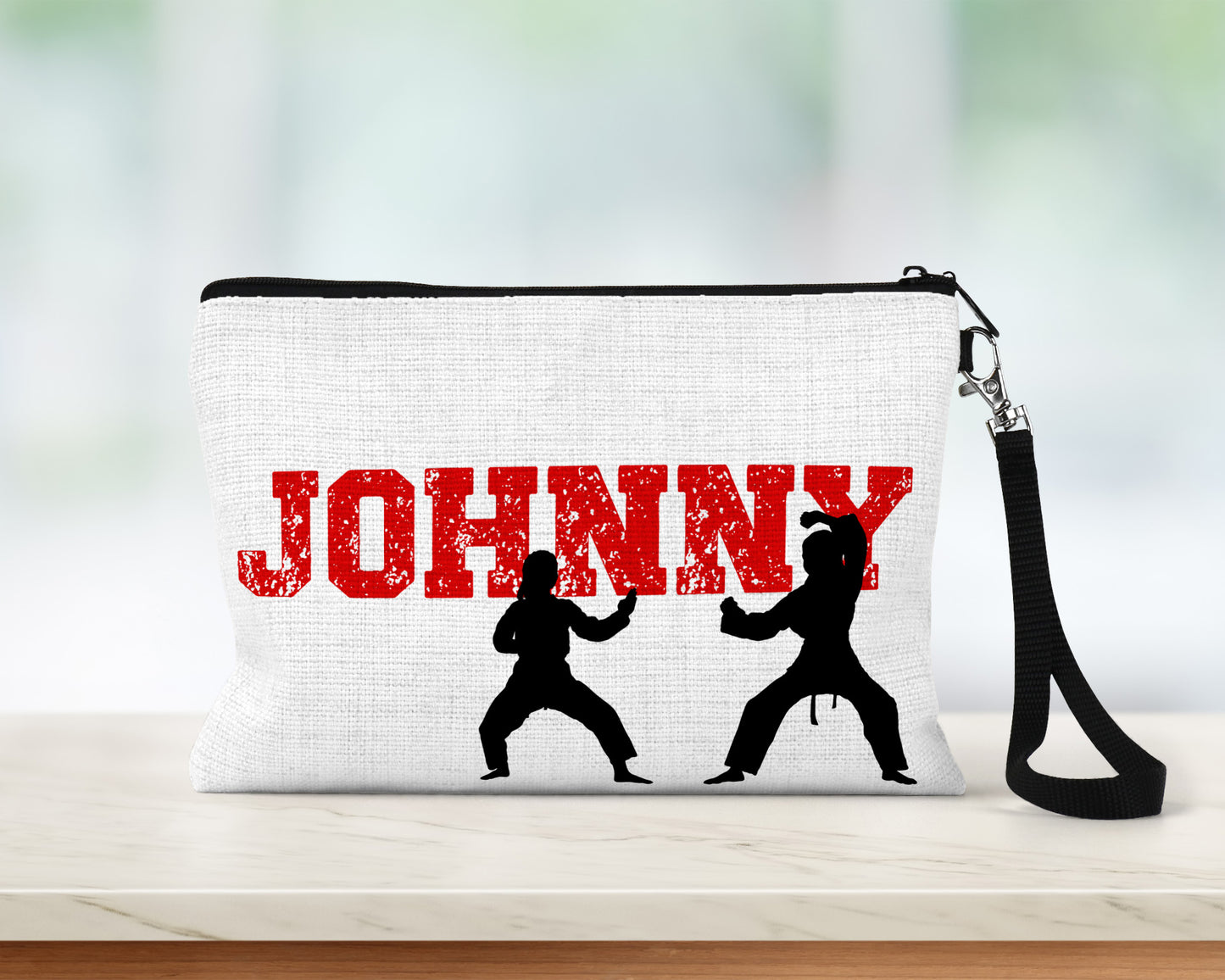 Karate Theme Pencil Case / Makeup Bag with Detachable Wrist Strap