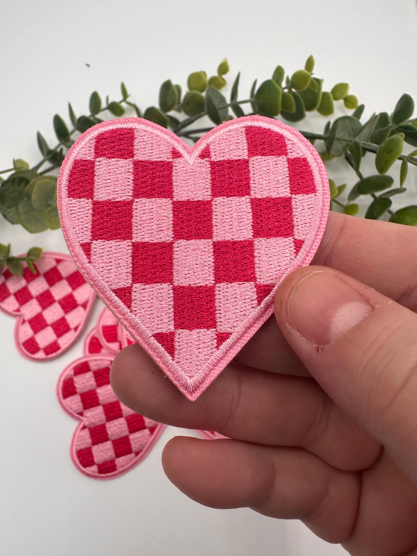 Checkered Heart Patches- Iron On VARIOUS COLORS