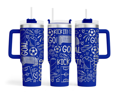 Engraved Soccer 40oz Insulated tumbler with handle and straw