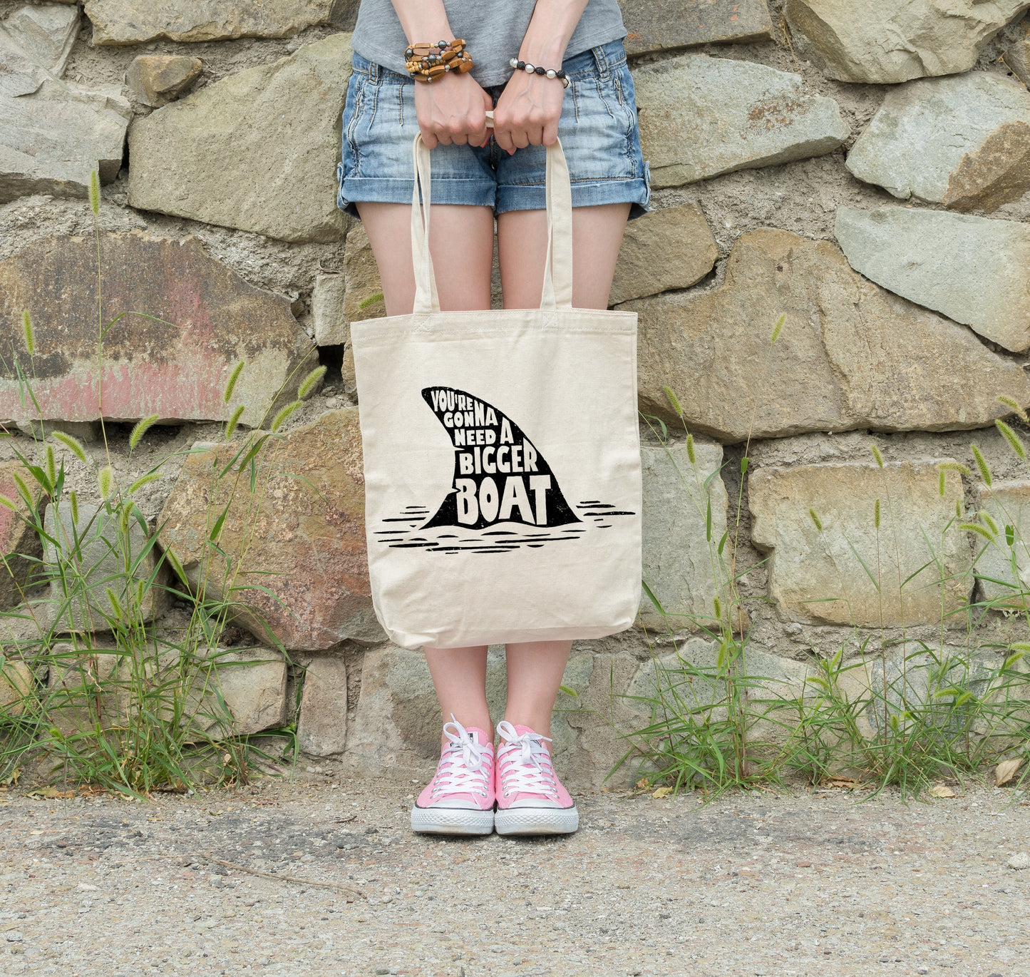 Bigger Boat Shark Fin  Recycled Cotton Tote Bag, 15" x 16" (Copy)