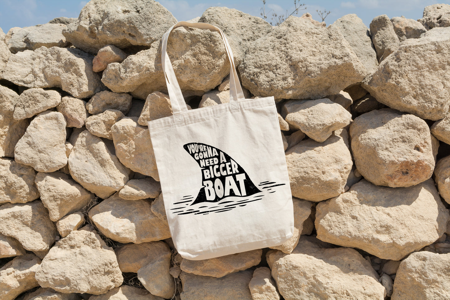 Bigger Boat Shark Fin  Recycled Cotton Tote Bag, 15" x 16" (Copy)