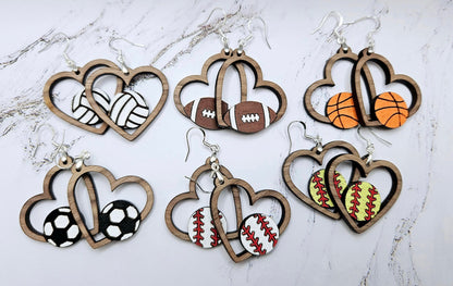 Handpainted  sports Wooden Dangle Earrings - Reclaimed, Upcycled, and Lightweight for everyday wear.