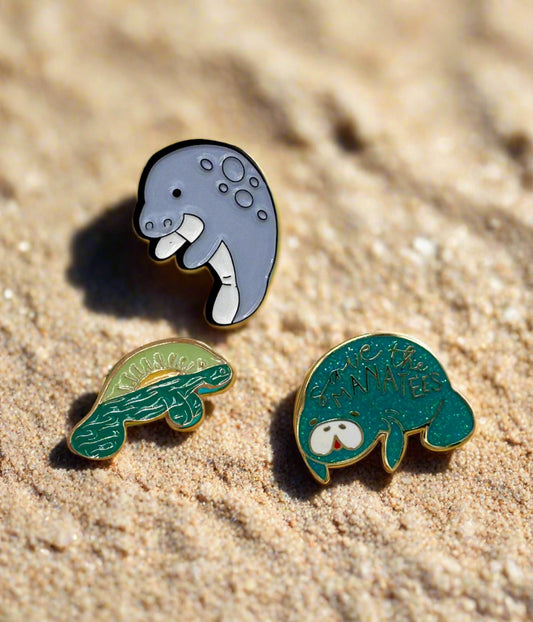 Ocean Animal Enamel Pins -Sharks, Manatees, Whales   BUY 3 GET 1 FREE!!