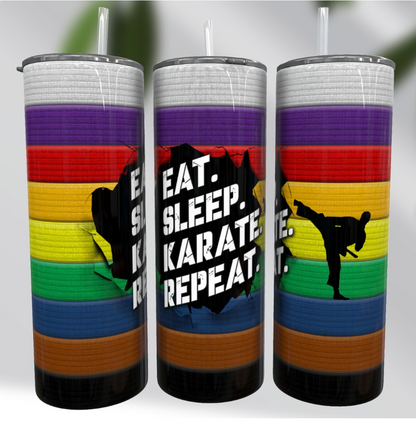 Eat Sleep Karate Repeat Belts - 20 oz. Skinny Tumbler