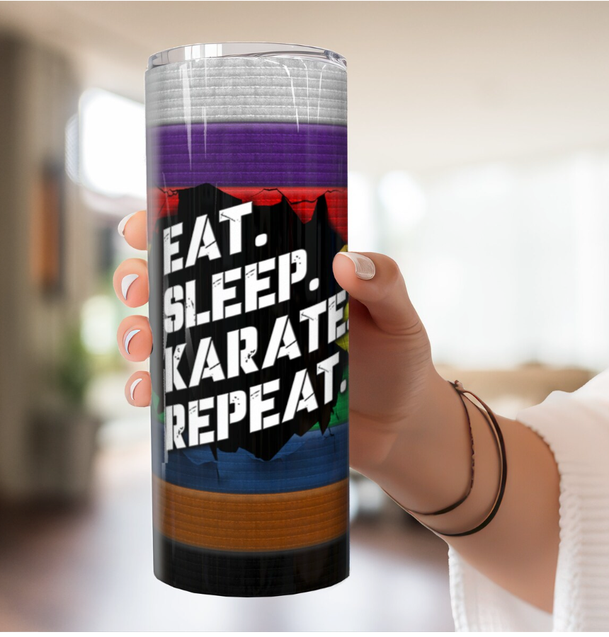 Eat Sleep Karate Repeat Belts - 20 oz. Skinny Tumbler