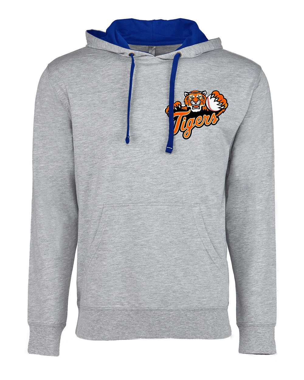 Tiger Baseball Team Hoodie - lightweight with blue lined hood and drawstring