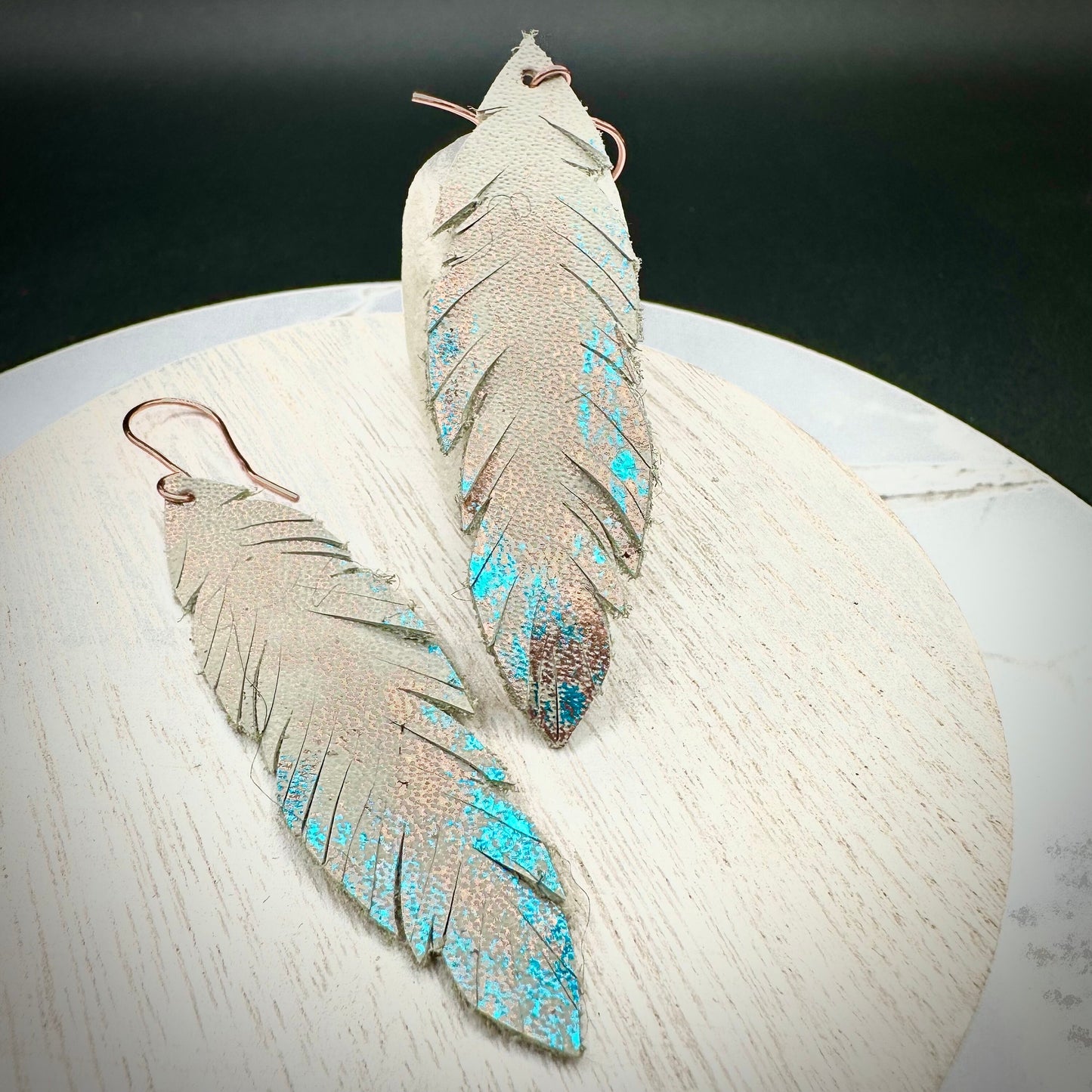 Leather Feather Earrings with Metallic accents. Great gift for travelers or for Mothers day Boho Southwestern Leaf design with custom colors