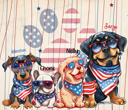 Custom Patriotic Dog Tumblers - Personalize with 20 Breeds & Names, Stainless Steel Design for Summer Drinks. Perfect for July 4th BBQs!