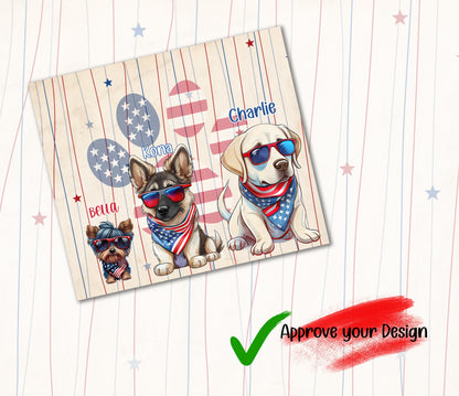 Custom Patriotic Dog Tumblers - Personalize with 20 Breeds & Names, Stainless Steel Design for Summer Drinks. Perfect for July 4th BBQs!