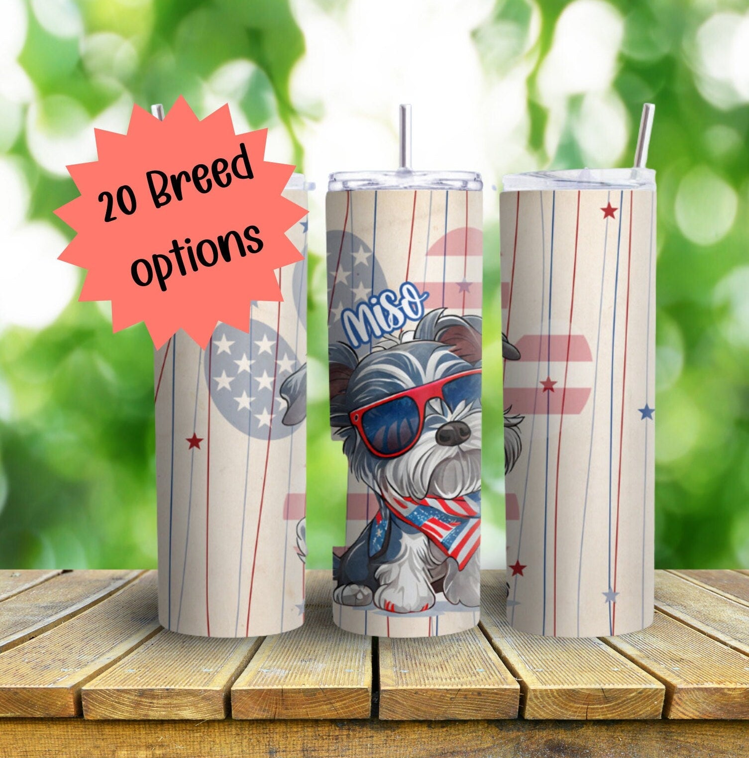 Custom Patriotic Dog Tumblers - Personalize with 20 Breeds & Names, Stainless Steel Design for Summer Drinks. Perfect for July 4th BBQs!