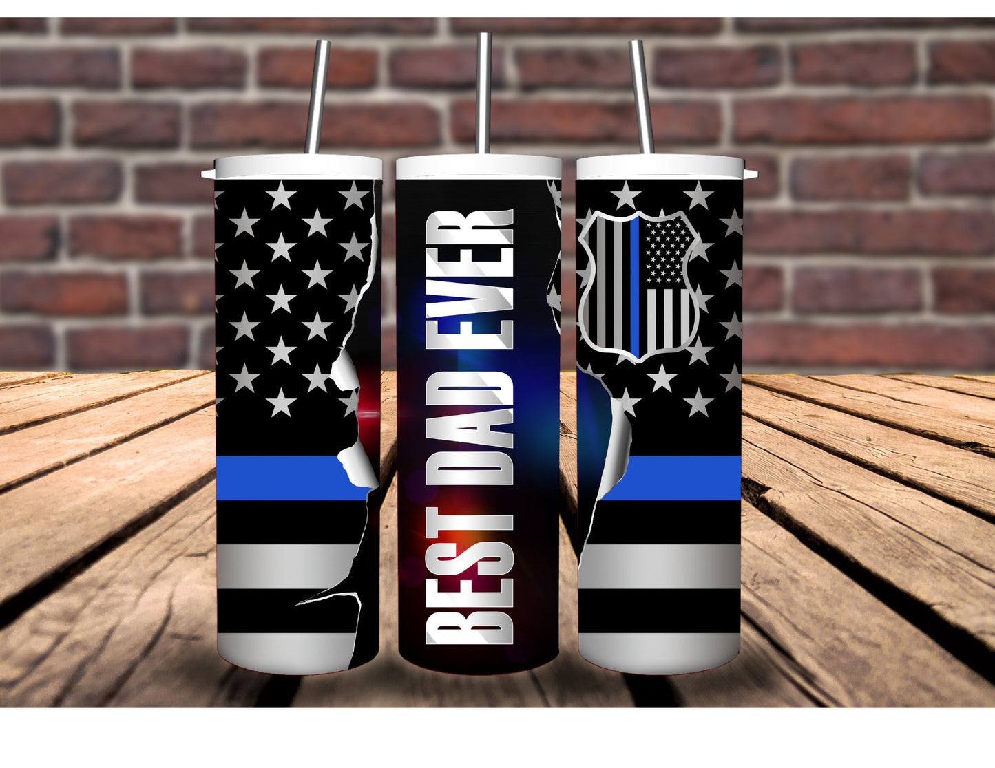 Best Dad Ever 20oz Insulated Hot Cold Tumbler - Camouflage, American Flag, Blue Line, Red Line Designs. For Veterans, Firefighter, or Police