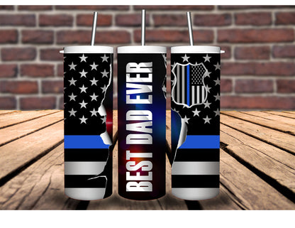 Best Dad Ever 20oz Insulated Hot Cold Tumbler - Camouflage, American Flag, Blue Line, Red Line Designs. For Veterans, Firefighter, or Police