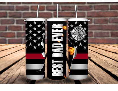 Best Dad Ever 20oz Insulated Hot Cold Tumbler - Camouflage, American Flag, Blue Line, Red Line Designs. For Veterans, Firefighter, or Police