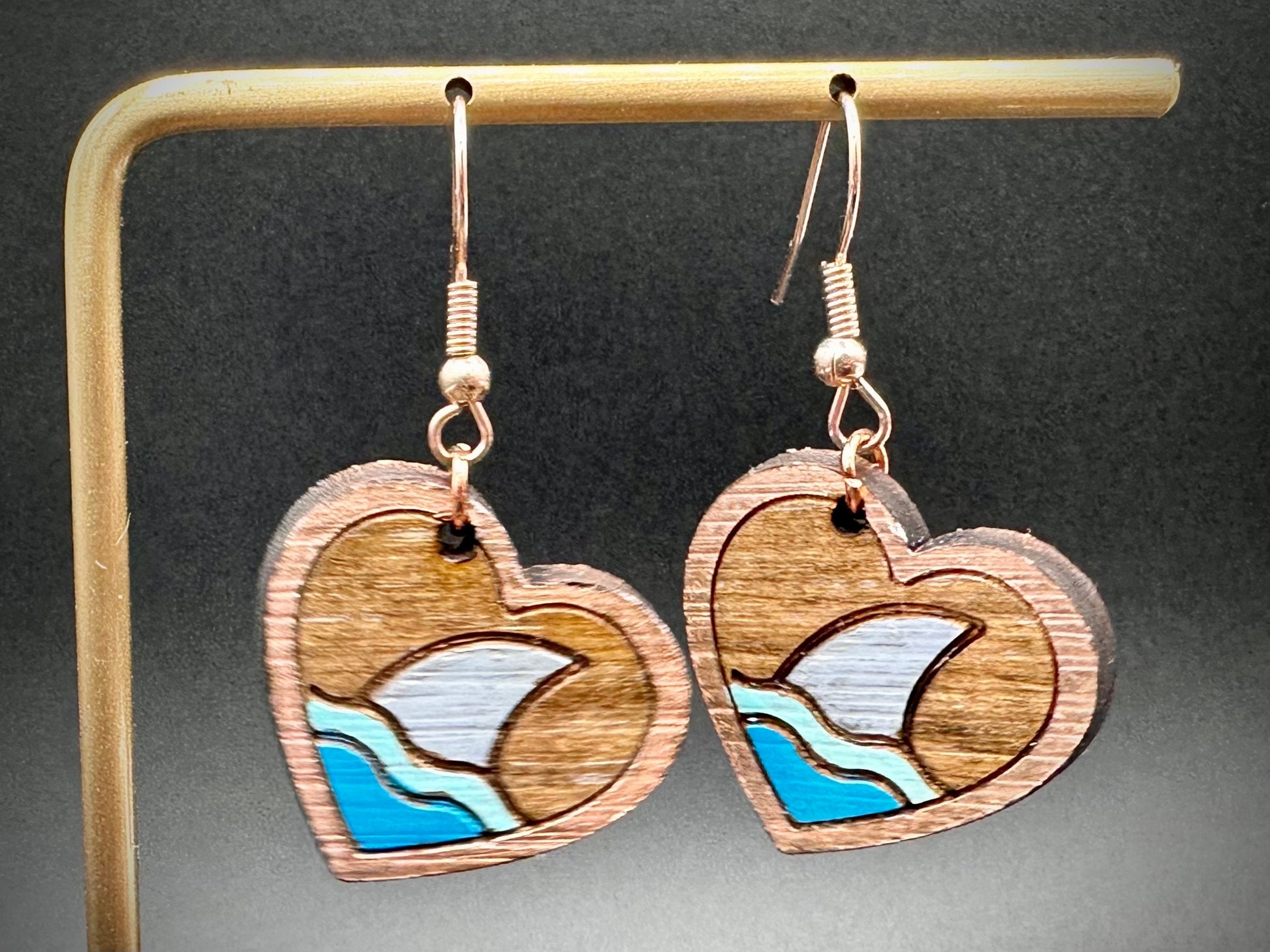 Shark Heart Handpainted Wooden Dangle Earrings - Reclaimed, Upcycled, and Lightweight for everyday wear.