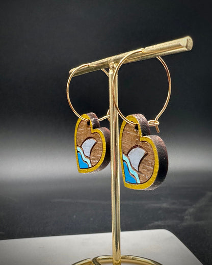 Shark Heart Handpainted Wooden Dangle Earrings - Reclaimed, Upcycled, and Lightweight for everyday wear.