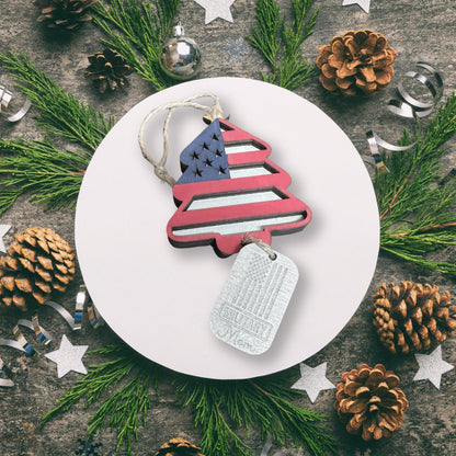 Patriotic Star or Christmas tree Ornament with Dogtag personalization.