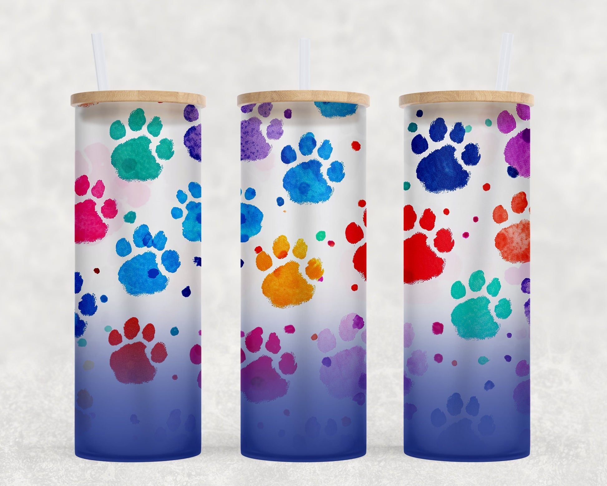 Dog Mom Gift for Bestie, Daughter, Teacher or Girlfriend- 25 oz Colorful paw print glass tumbler with bamboo lid and straw for iced coffee