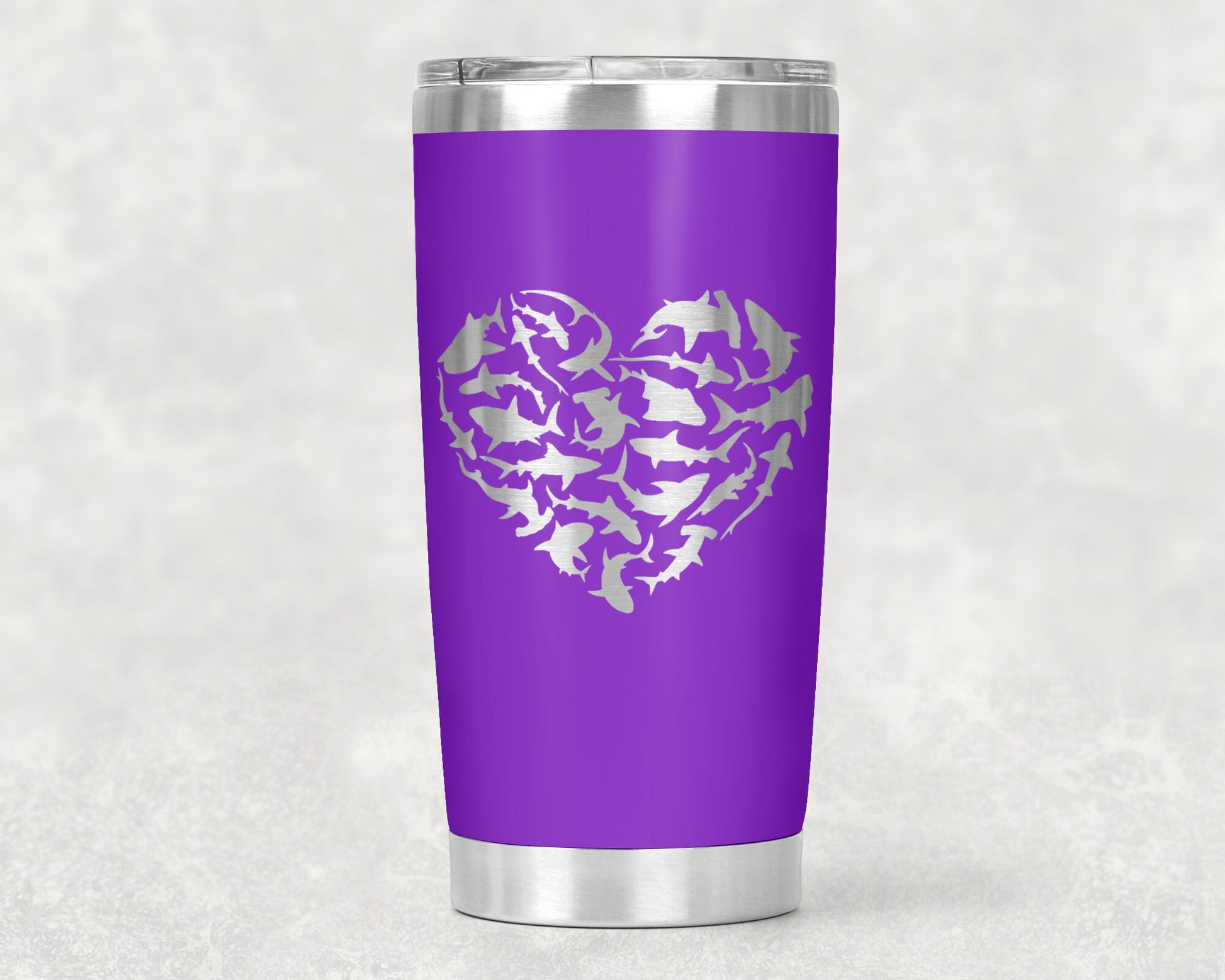 Personalized Sharks Heart Tumbler - 20, 30, and 40 oz, or 14-ounce camp mug. Perfect gift for SCUBA DIVERS, Shark and Ocean Lovers.