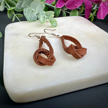 Knotted Genuine Leather Earrings for the Adventure Lover-Available with Metallic Accents- Lightweight Boho Style Outdoor Enthusiast Jewelry