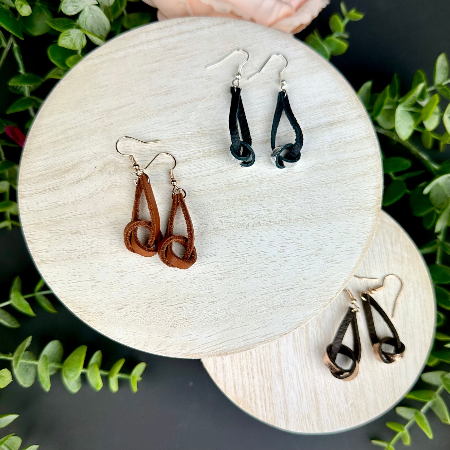 Knotted Genuine Leather Earrings for the Adventure Lover-Available with Metallic Accents- Lightweight Boho Style Outdoor Enthusiast Jewelry