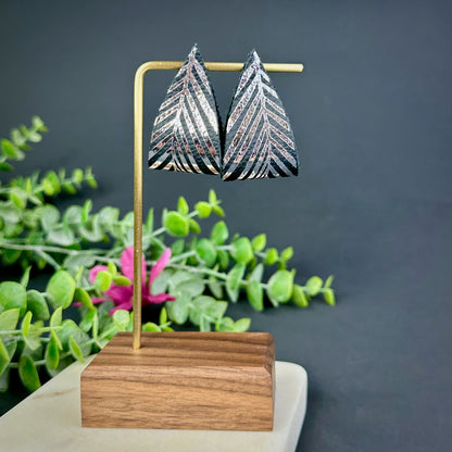 Folded Leather Metallic Palm Leaf Post Earrings | Tropical Foldover  Ear ring |  Vacation Honeymoon Resort Statement Earring | For Her