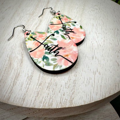 Faith Pastel Floral Cross Teardrop Earrings | Christian Pink and Patterned Dangle Drop Earring,  Religious Earrings for Church, Modern