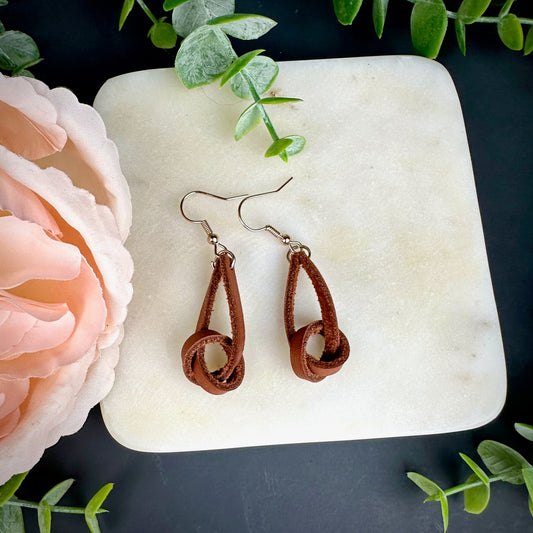 Knotted Genuine Leather Earrings for the Adventure Lover-Available with Metallic Accents- Lightweight Boho Style Outdoor Enthusiast Jewelry