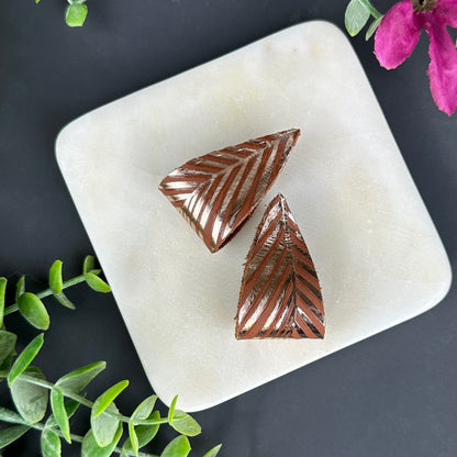 Folded Leather Metallic Palm Leaf Post Earrings | Tropical Foldover  Ear ring |  Vacation Honeymoon Resort Statement Earring | For Her