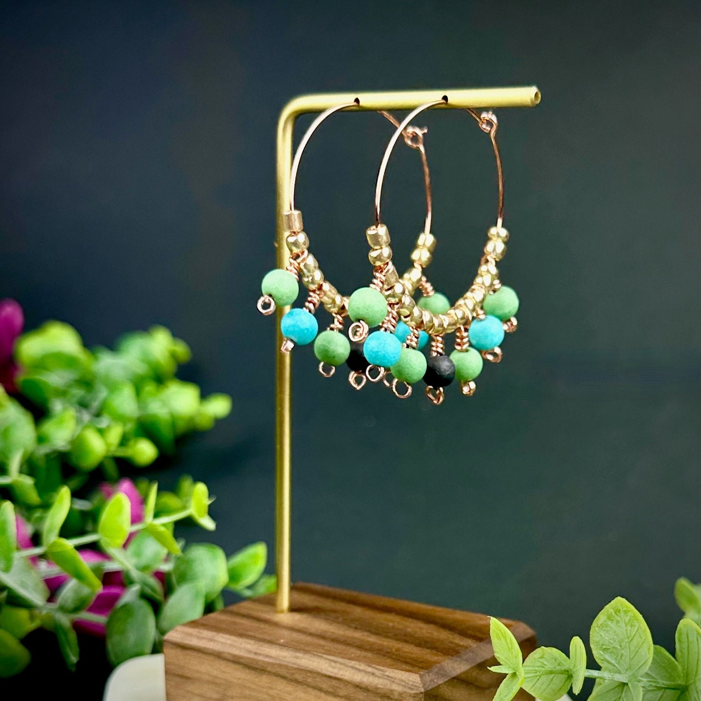 Beaded Hoop Earrings Summer Vacation Turquoise Spring Break Wire Hoop Earrings Tropical Resort Honeymoon Hoop Earrings Gift for Mothers Day