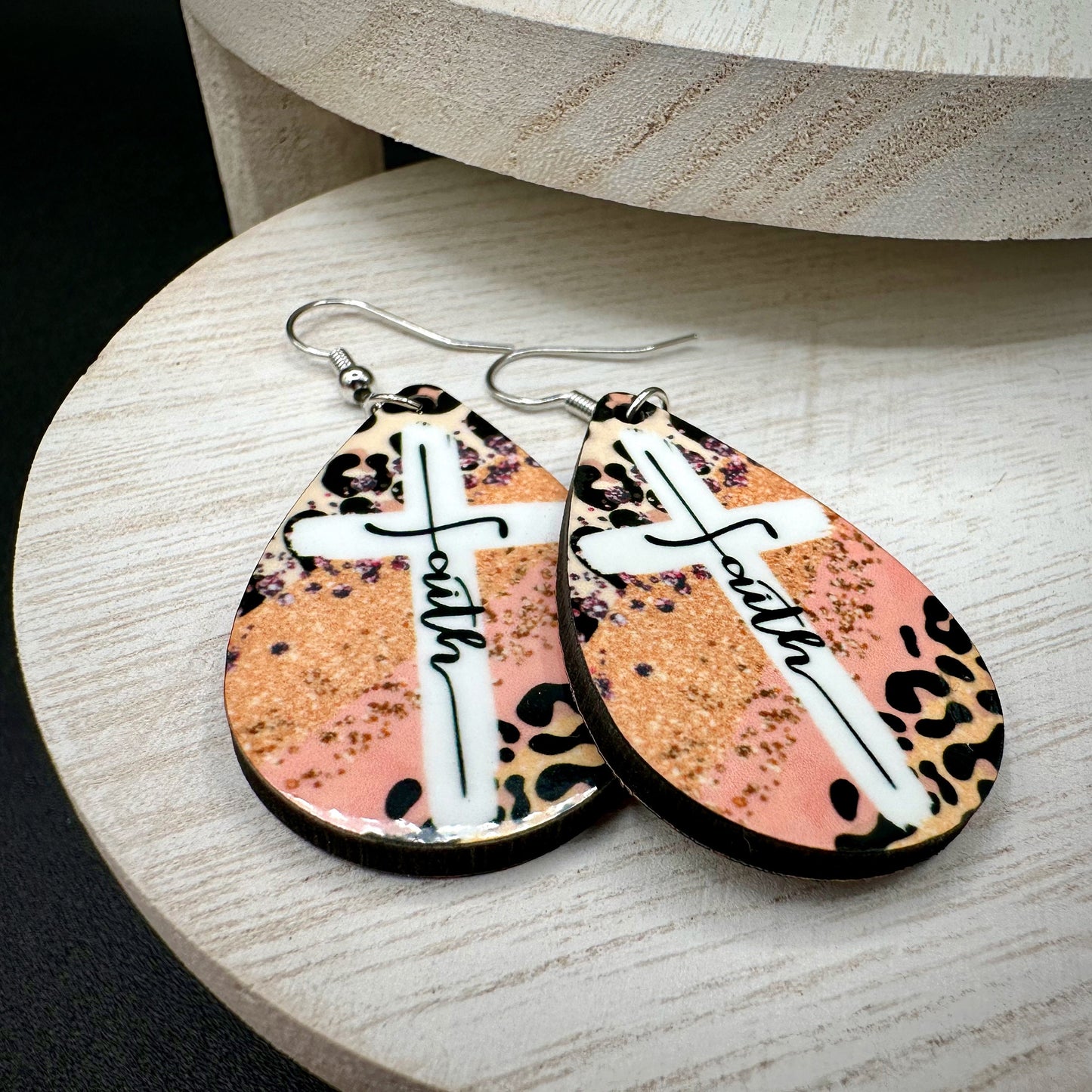 Faith Pastel Floral Cross Teardrop Earrings | Christian Pink and Patterned Dangle Drop Earring,  Religious Earrings for Church, Modern