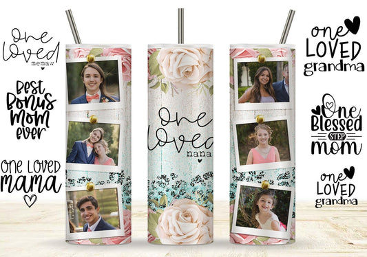 Customized Valentine's Day Gift for Nana, Mama, Stepmom, and Mema from Grandkids in Coral or Pastel. Photo tumbler for Mom from Kids