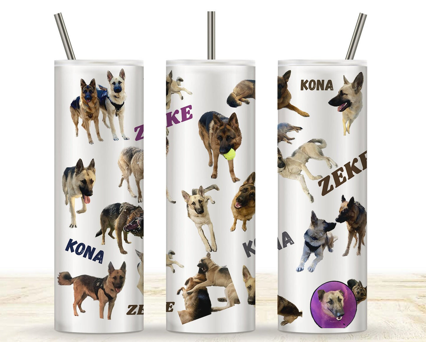 Personalized Pet Collage Photo Tumbler, Insulated Stainless Steel Coffee Travel Mug, Straw Included, Gift for Dog-lovers and Mother's Day