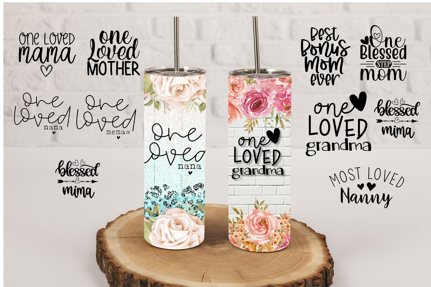 Customized Valentine's Day Gift for Nana, Mama, Stepmom, and Mema from Grandkids in Coral or Pastel. Photo tumbler for Mom from Kids