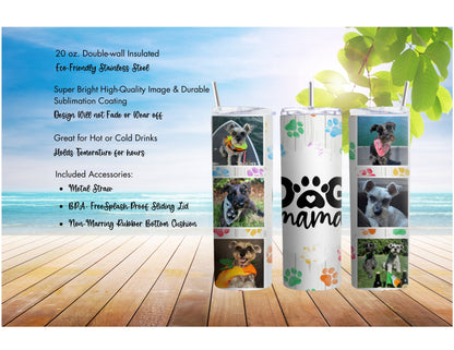 Best Gift for Dog Moms! Personalized 20 oz Skinny Photo Tumbler for Coffee and Tea, Stainless Steel Travel Mug & Lid for Hot and Cold drinks